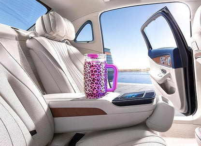 Meoky 32 oz Tumbler with Handle, Insulated Tumbler with Lid and Straw, Stainless Steel Travel Mug, Keeps Cold for 24 Hours, 100% Leak Proof, Fits in Car Cup Holder (Celebration)
