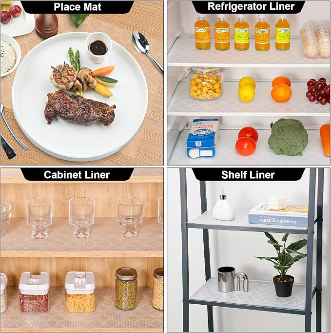 Cooyes Shelf Liner for Kitchen Cabinets Waterproof Kitchen Cupboard Liner Plastic Drawer Mats EVA Material Non Adhesive Fridge Mats for Shelves（23.6" W x 118" L）