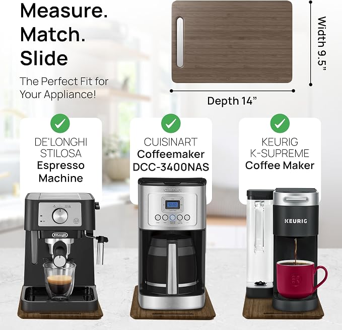 Ibyx Elegant Appliance Slider - Sliding Tray for Coffee Maker & Heavy Kitchen Appliances, Easy Slide, Made of Premium Bamboo, Space-Saving Kitchen Organizer, 40 lb Capacity, Brown - 9.5 x 14 Inch