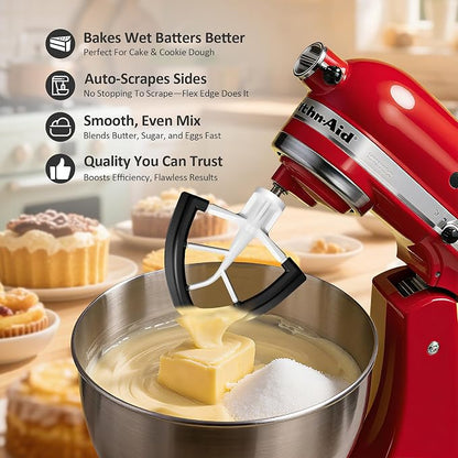 Flex Edge Beater for KitchenAid 4.5/5 Qt Tilt-Head Stand Mixer – Auto-Scrape Silicone Paddle, Dishwasher Safe, Flexible Silicone Edges Bowl Scraper For Kitchen Aid Accessories and Attachments (Black)