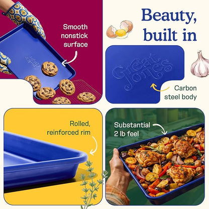 Great Jones Holy Sheet Pan (Blueberry) | Nonstick, Half-Sheet Pan | Aluminized Steel, 18.5" x 13.5" | for Baking, Roasting, & Broiling | Premium Bakeware with Even Heat Distribution | Dishwasher-Safe
