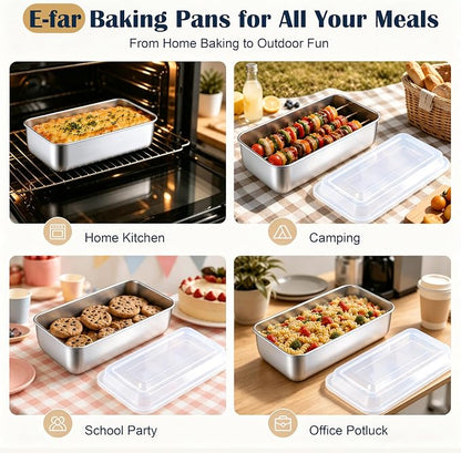 E-far Loaf Pan with Lid, 9 x 5 Inch Stainless Steel Bread Pan for Homemade Bread, Rectangle Baking Tin for Sourdough, Meatloaf, Banana Cake, Nontoxic & Dishwasher Safe