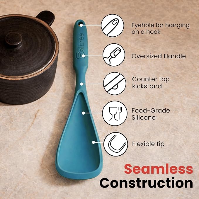 Silicone Spoon Spatula for Cooking - Multifunction Scoop Spatula Spoonula - Heat Resistant Cooking Spoon for Nonstick Cookware - Large Silicone Kitchen Spoon - Seamless Design (Teal/Khaki,2pcs)