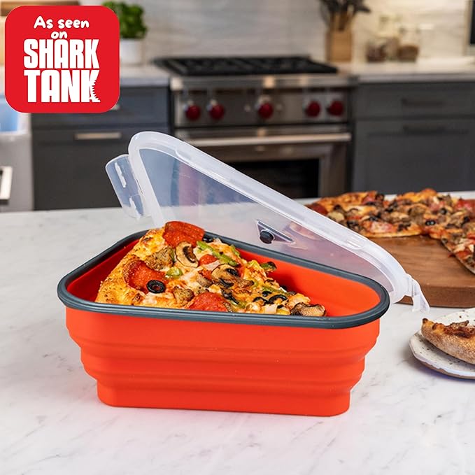 PIZZA PACK The Perfect Reusable Pizza Storage with 5 Microwavable Serving Tray - BPA-Free Adjustable Pizza Slice Container Space Saver, 2 Pack, Red