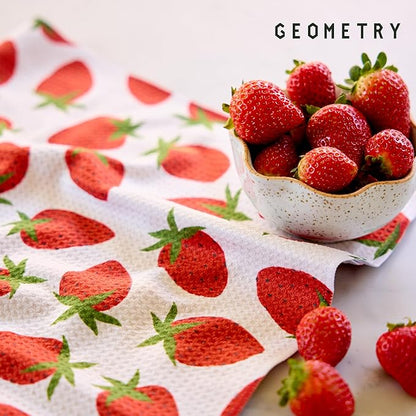 GEOMETRY Tea Towels – Spring & Summer Collection – Quick-Dry, Ultra-Absorbent, Reusable Microfiber Kitchen Towels for Drying & Cleaning - Berry Sweet - 1 Pack