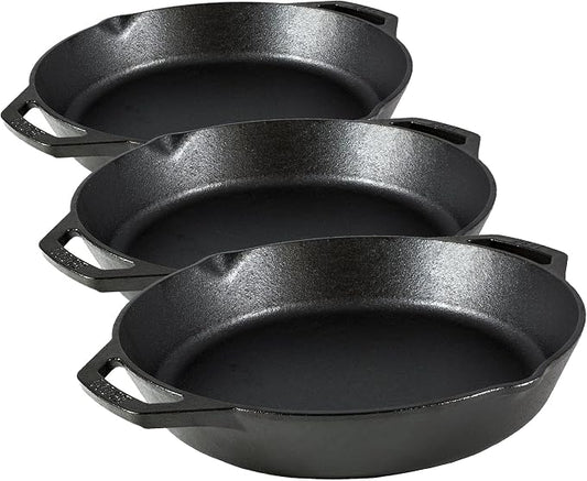 Lodge 12 Inch Pre-Seasoned Cast Iron Skillet - Dual Assist Handles - Use in the Oven,on the Stove,on-the Grill,or Over a Campfire - Black,(Pack of 3)