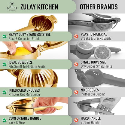 Zulay Kitchen Lemon Squeezer Stainless Steel - Premium Quality, Heavy Duty Solid Metal Squeezer Bowl - Large Manual Citrus Press Juicer and Lime Squeezer Stainless Steel - Gold