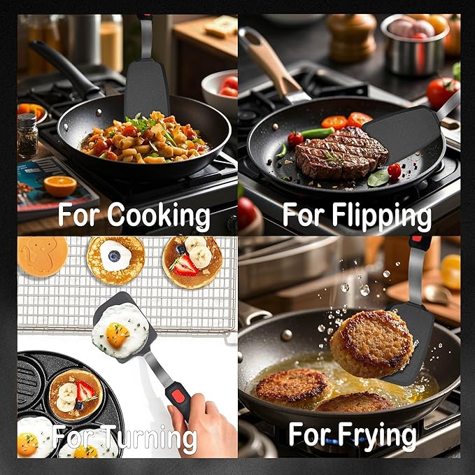 2 Pack Silicone Spatula Turner, 600°F Heat Resistant Kitchen Spatula Set for Nonstick Cookware, Cooking Utensil Set for Egg Pancake Flipper/Heat Resistant Silicone Grip | Cooking Utensils Set for Egg Pancake Flipper, Heat Resistant Silicone Grip, Stain...