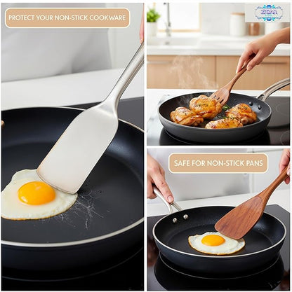 Premium Wooden Utensil Set - 6 Piece wooden Spoons for Cooking - Heat-Resistant Safe Wood Spatula - Non-Stick & Light Weight Wood Spatula for cooking - Non-Stick Kitchen Spoons with smooth Handles