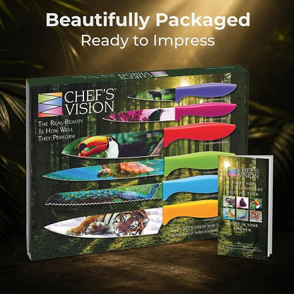 CHEF'S VISION Wildlife Knife Set-6-Piece Stainless Steel Cutting Knives Set for Kitchen with Stunning Animal Designs - Great Gift for Women or Men - Unique Kitchen Knife Set Gift for Nature Lovers