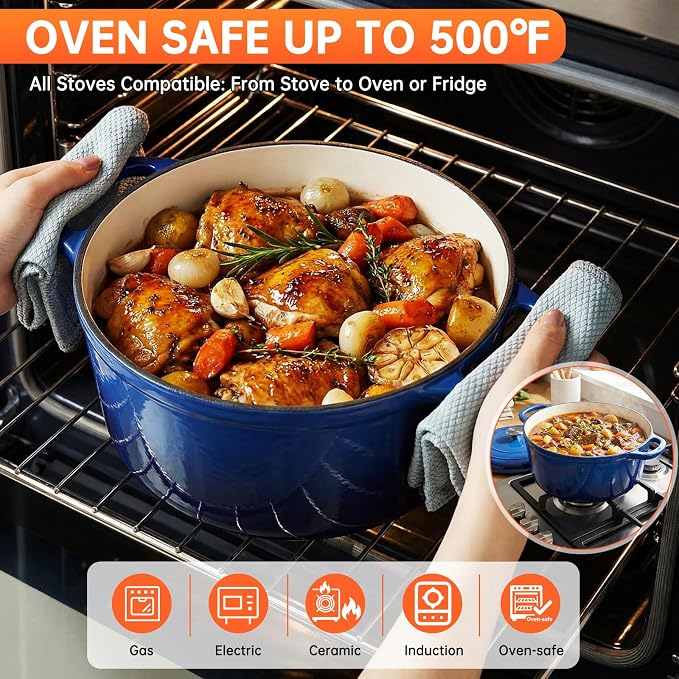 LIFERUN Nonstick Enameled Cast Iron Cookware Set, 7Pcs Pots and Pans Set, Gas/Induction Dutch Oven Set, PFOA & PFAS Free