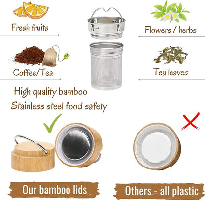 Custom Bamboo Water Bottle Personalized Bamboo Tumbler Engraved with Tea Infuser Insulated Bamboo Tea Infuser Mug Unique Gifts for Women, Mom, Coworkers (Birth Flower+Signature) (Style A)