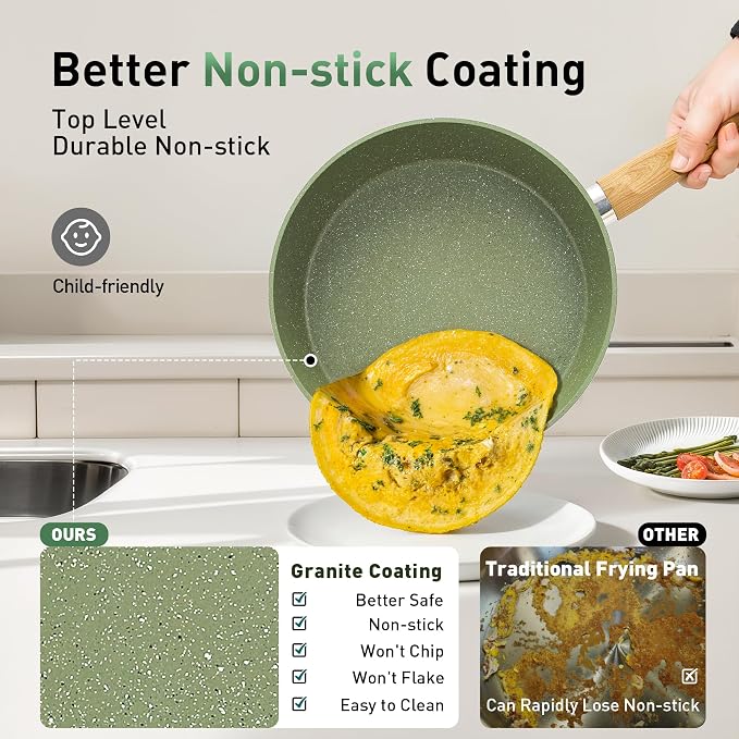 Kitchen Academy Pots and Pans Set Non Stick, 30 Pieces Induction Cookware and Bakeware, Green Granite Coating Cooking Sets