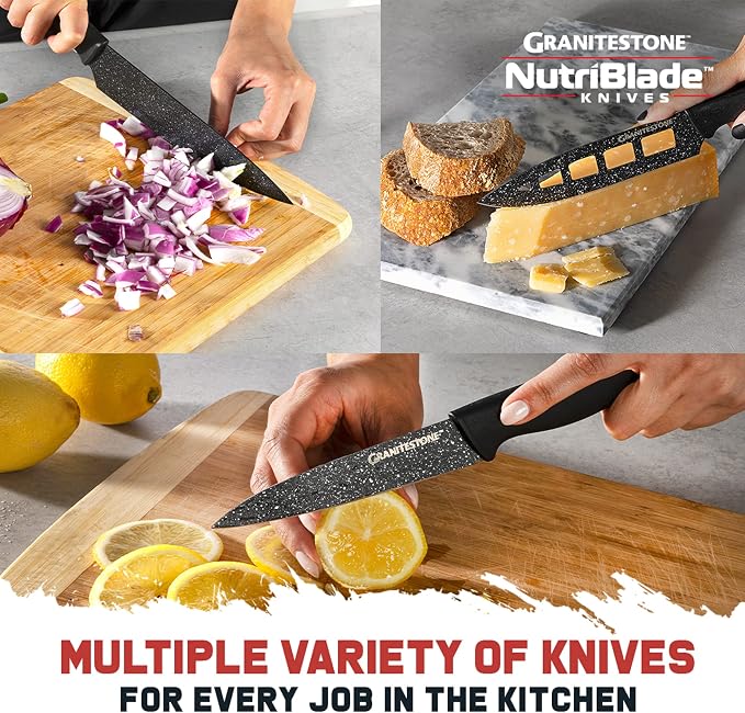 Nutriblade Knife Set by Granitestone, 13 Pieces High-Grade Stainless Steel Blade Chef Kitchen Knives Set with Acrylic Block Includes 6-piece Kitchen Knife plus 6-piece Fully Serrated Steak Knife