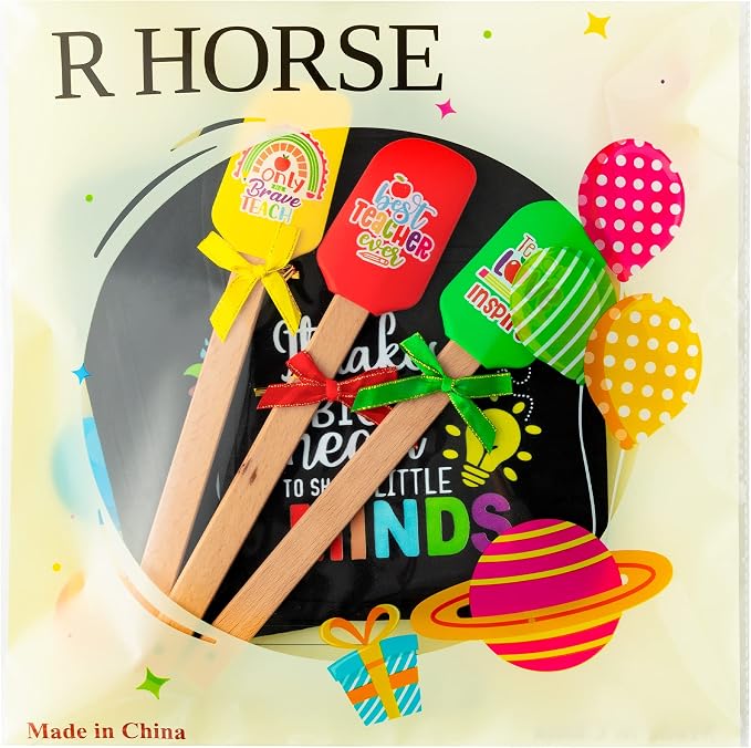 R HORSE 6Pcs Funny Baking Theme Pot Holders Silicone Spatula Gift Set Teacher Appreciation Pot Holders Kitchen Resistant Oven Mitts Baking Cooking Pocket Potholders for End of The Year Teacher Gifts