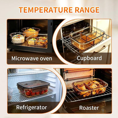 3-Piece Glass Food Storage Container Set, Microwave & Freezer Safe Lunch Containers for Kitchen Organization