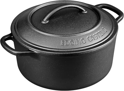 Pre-Seasoned Cast Iron Dutch Oven Pot with Lid Dual Handle, Sourdough Bread Baking Pots, Bread Oven, Camping, Grill, Induction, Electric, Round 5 Quart, Black