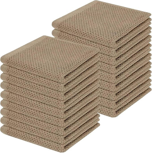 Homaxy 100% Cotton Waffle Weave Kitchen Dish Cloths, Ultra Soft Absorbent Quick Drying Dish Towels, 12 x 12 Inches, 18-Pack, Tan