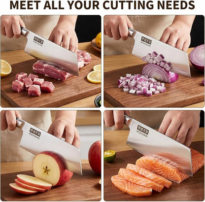 MDHAND 7 Inch Meat Cleaver Butcher Knife, High Carbon Stainless Steel Cleaver Knife with Black Pakkawood Handle, Heavy Duty Bone Chopper for Meat & Vegetables, Home & Restaurant, Chef Gifts