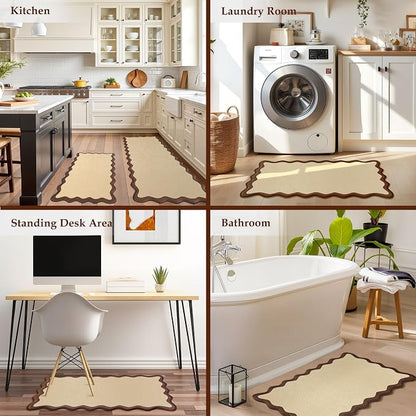 Arenarug Scalloped Kitchen Mats Rugs Sets of 2 Cushioned Anti Fatigue Floor Mat Waterproof Kitchen Rugs Non Slip Foam Comfort Standing Mat for Sink Laundry, Terracota