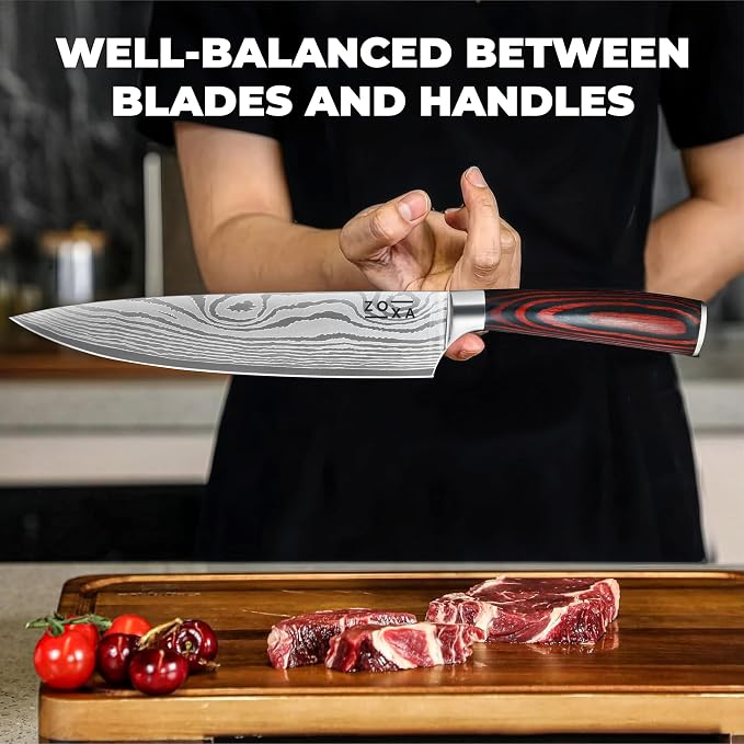 Kitchen Knife Set with Block, 17-Piece Stainless Steel Knife Set, Kitchen Knives Including Chef Knife, Steak Knives, Honing Rod and Kitchen Scissors, Knife Block Set