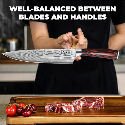 Kitchen Knife Set with Block, 17-Piece Stainless Steel Knife Set, Kitchen Knives Including Chef Knife, Steak Knives, Honing Rod and Kitchen Scissors, Knife Block Set