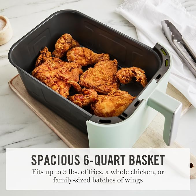 Martha Stewart 6QT Air Fryer, 6-in-1, Bake, Broil, Roast, Air Fry, Dehydrate, Reheat, Ceramic Non-Stick Basket, Crispy Results Fast, 400°F Max Temp, Shake Reminder, Honeydew Green