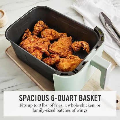 Martha Stewart 6QT Air Fryer, 6-in-1, Bake, Broil, Roast, Air Fry, Dehydrate, Reheat, Ceramic Non-Stick Basket, Crispy Results Fast, 400°F Max Temp, Shake Reminder, Honeydew Green