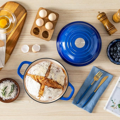 Velaze Enameled Cast Iron Dutch Oven for Bread Baking,5 QT Bread Oven Pot with Dome Lid for Crispy Artisan Bread & Bakery-Style Homemade Loaves(Blue)