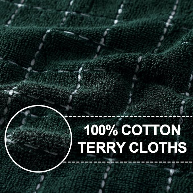 Homaxy 100% Cotton Terry Kitchen Towels(Blackish Green, 13 x 28 inches), Checkered Designed, Soft and Super Absorbent Dish Towels, 6 Pack