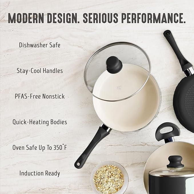 GreenLife 2 Quart Nonstick Saucepan with Lid, Non-Toxic Ceramic Pot, Dishwasher Safe, Stay-Cool Handle, Induction Ready, Fast Heating, PFAS Free, Easy Clean, Graphite Black