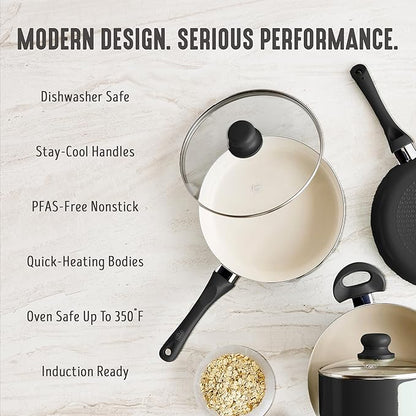 GreenLife 2 Quart Nonstick Saucepan with Lid, Non-Toxic Ceramic Pot, Dishwasher Safe, Stay-Cool Handle, Induction Ready, Fast Heating, PFAS Free, Easy Clean, Graphite Black