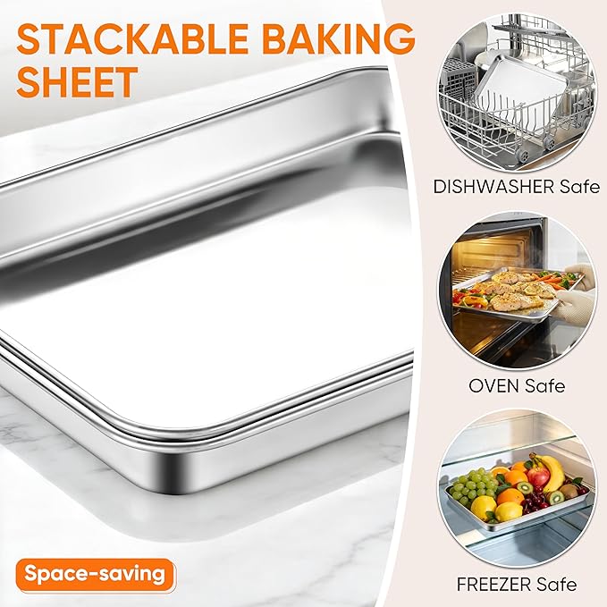 LIANYU 2 Pack Stainless Steel Cookie Sheet Pans, Commercial Grade Baking Sheet, 17.5x13 Inch Half Sheet Pan, Professional Bakeware Cookie Tray, Mirror Finish & Non Toxic & Easy Clean