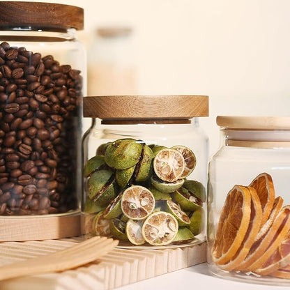 Custde Glass Jar with Lid, 28.7 FL oz Airtight Glass Storage Jar for Kitchen Counter, Pantry, Decorative Jar for Coffee, Sugar, Candy (Wooden 28.7 FL OZ)