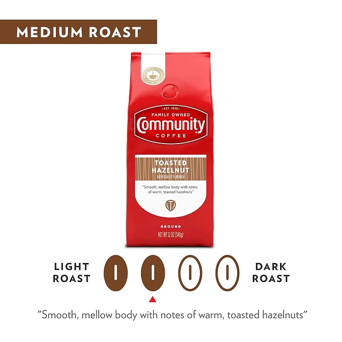 Community Coffee Toasted Hazelnut Flavored 12 Ounce, Medium Roast Ground Coffee, 12 Ounce Bag (Pack of 2)