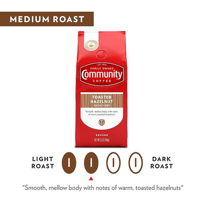 Community Coffee Toasted Hazelnut Flavored 12 Ounce, Medium Roast Ground Coffee, 12 Ounce Bag (Pack of 2)