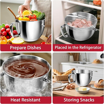 7QT Stainless Steel Mixer Bowl for Kitchenaid Stand Mixers, Kitchen Aid Mixing Bowl for 7QT Lift Mixer with Handle, Compatible with KSM70SKXXBK, Dishwasher safe.