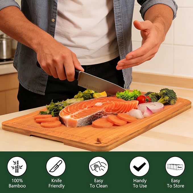 Cutting Board Set of 2,Chopping Boards for Kitchen Meal Prep,Large and X-Large Wood Cutting Boards for Meat, Vegetables and Fruit, Deep Carbonized Bamboo Boards for Daily Cooking and Small Kitchen