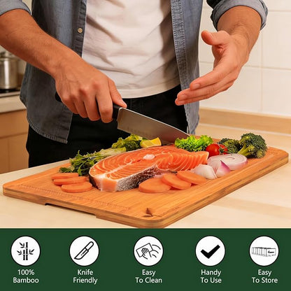 Cutting Board Set of 2,Chopping Boards for Kitchen Meal Prep,Large and X-Large Wood Cutting Boards for Meat, Vegetables and Fruit, Deep Carbonized Bamboo Boards for Daily Cooking and Small Kitchen