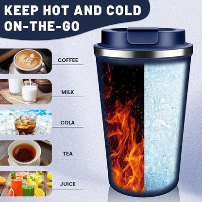 Insulated Coffee Tumblers with Flip Lid 12oz / 17oz, Stainless Steel Travel Coffee Mug Leak Proof, Vacuum Insulated Coffee Mug Reusable Cup, Keeps Cold and Hot for Coffee Tea
