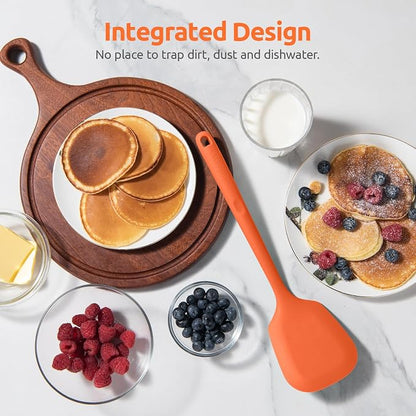 600ºF Heat Resistant Silicone Turner: U-Taste 13.6in Solid Kitchen Spatula Flipper, Food Grade Flexible & Thin Rubber Seamless Cooking Utensil for Flipping Egg, Pancake in Nonstick Cookware (Orange)