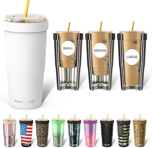 Frost Buddy Togo Buddy | 30 oz Stainless Steel Vacuum Insulated Tumbler | To Go Coffee Cup – Iced Coffee Cups, Iced Coffee Sleeve, Travel Mug, Thermal Cup for Hot & Cold Drinks, Dunkin Cup (White)