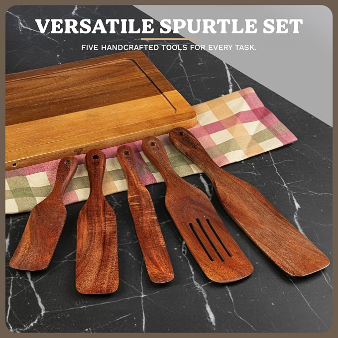 6-Piece Wooden Spurtle Set – Acacia Wood Kitchen Tools for Cooking, Mixing & Stirring – Non-Stick Safe Spurtle Spatula Set