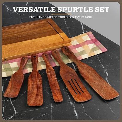 6-Piece Wooden Spurtle Set – Acacia Wood Kitchen Tools for Cooking, Mixing & Stirring – Non-Stick Safe Spurtle Spatula Set
