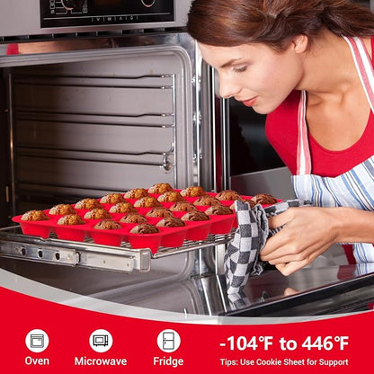 Redfly 2 Pack Silicone Mini Muffin Pan & Cupcake Pans for Baking - 24 Cup Mini Size BPA Free Egg Bites Molds