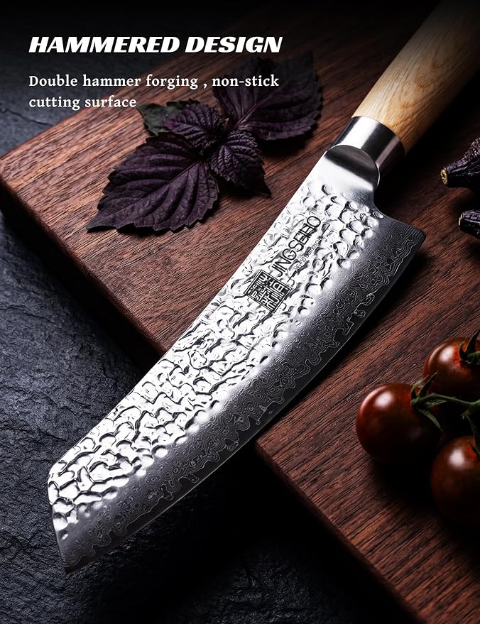 Santoku Knife 7 inch, Lab Tested Ultra and Long-lasting Sharp, VG-10 Core HRC60-62 Damascus Stainless Steel, Professional Premium Forged Kitchen Knife