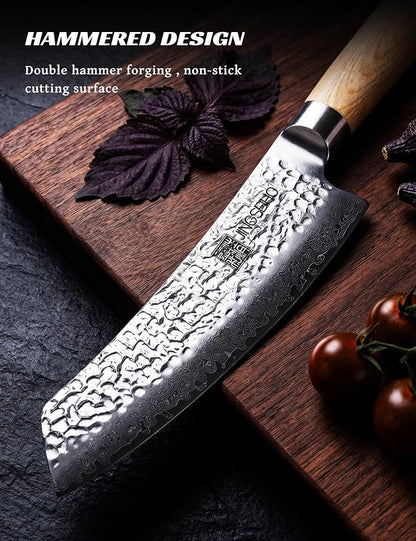 Santoku Knife 7 inch, Lab Tested Ultra and Long-lasting Sharp, VG-10 Core HRC60-62 Damascus Stainless Steel, Professional Premium Forged Kitchen Knife