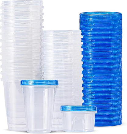 RFAQK 48 PCS Freezer Storage Containers with Lids- Plastic Meal Prep Deli Containers-Freezer Containers for Soup with Twist Top Lids-Reusable Plastic Box for Lunch, Gym, Travel