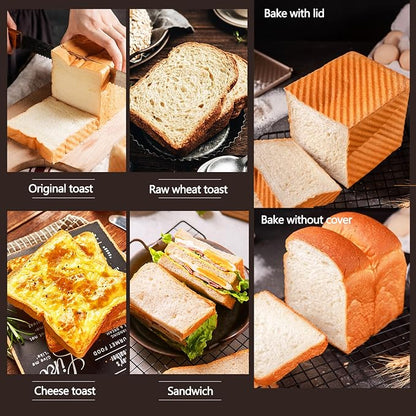 Pullman Loaf Pan with Lid, Non-Stick Bakeware Golden Corrugated Carbon Steel Bread Toast Box Mold with Cover for Baking Bread, 1 lb Dough Capacity