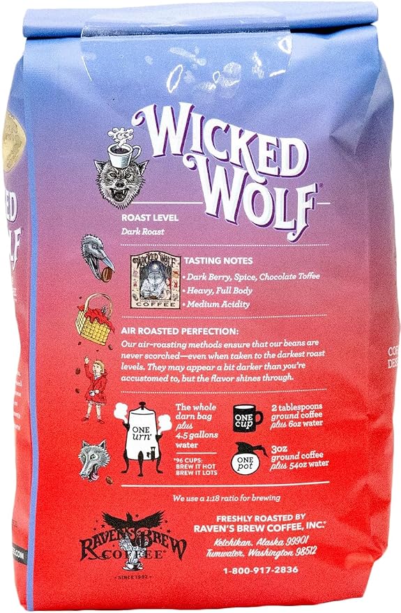 Raven's Brew Coffee Full Bodied Coffee Dark Roast Whole Bean - Wicked Wolf 2lb
